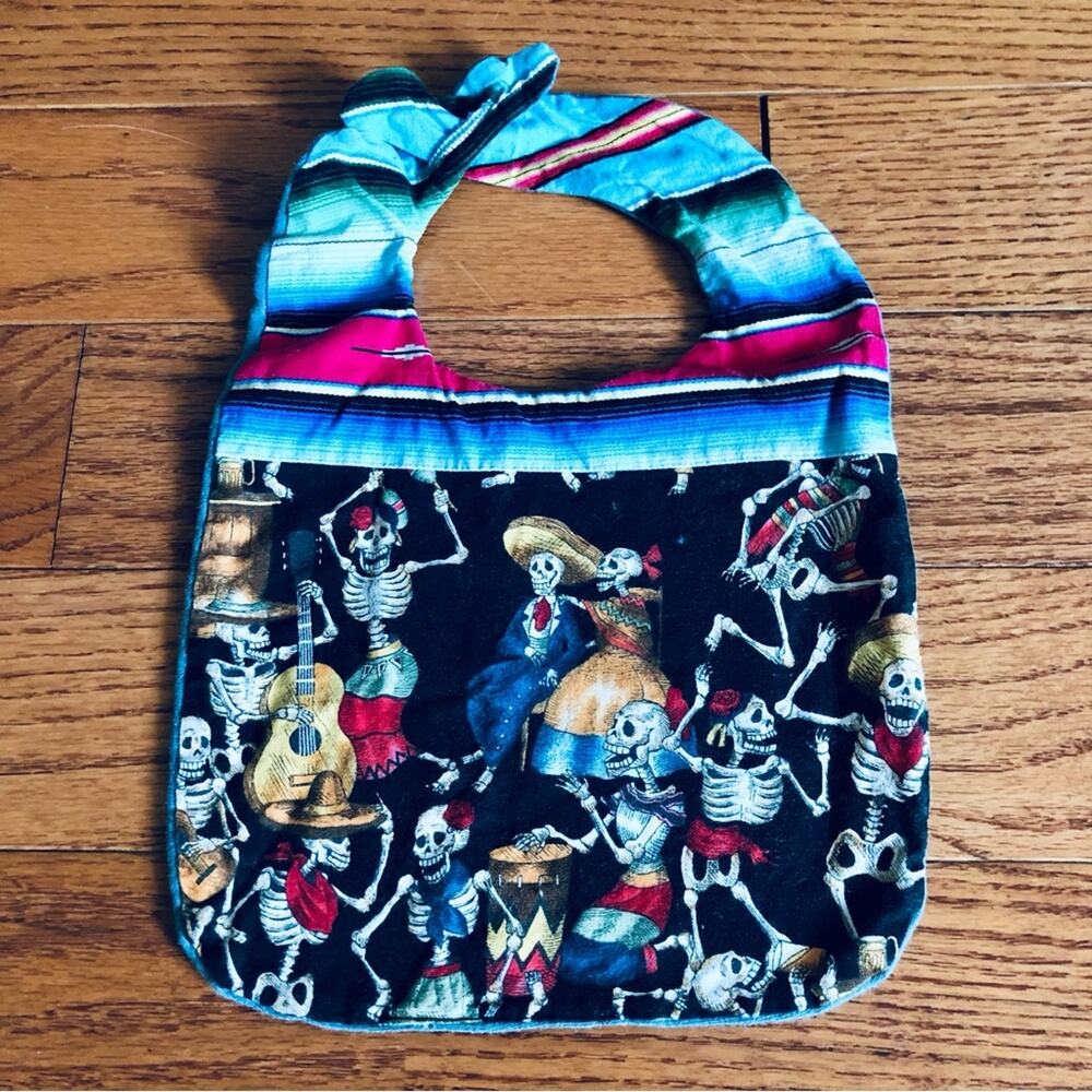 Skeleton Print Halloween Dia De Los Muertos Colorful Cotton Bib Baby One Size